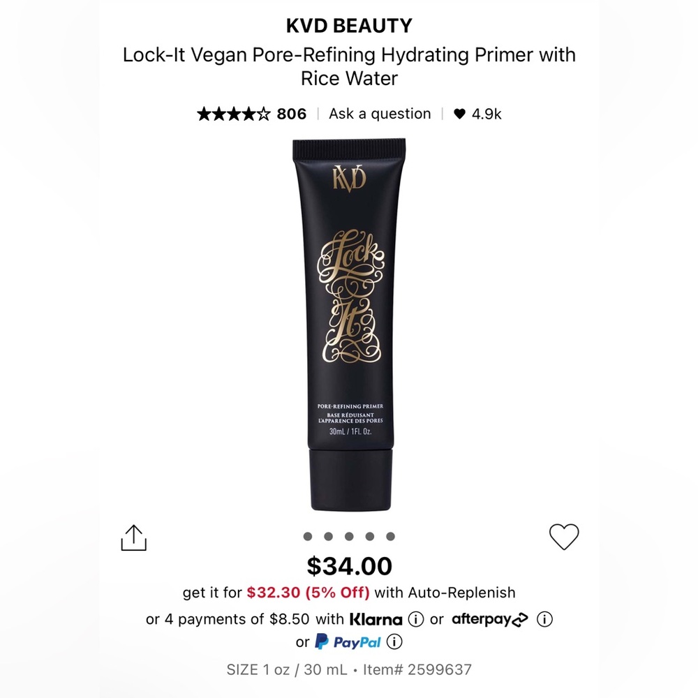 KVD BNIB Lock It Pore Refining Primer extend wear & minimize pores - 30 ml